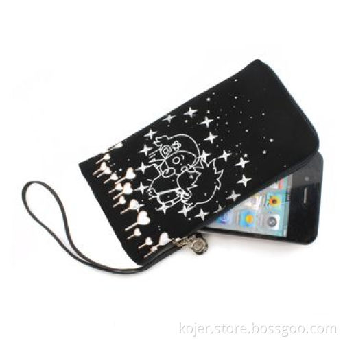 Black Velvet Zipper Bag for Apple's iPhone 4, with Quality Zipper Slider and Lanyard